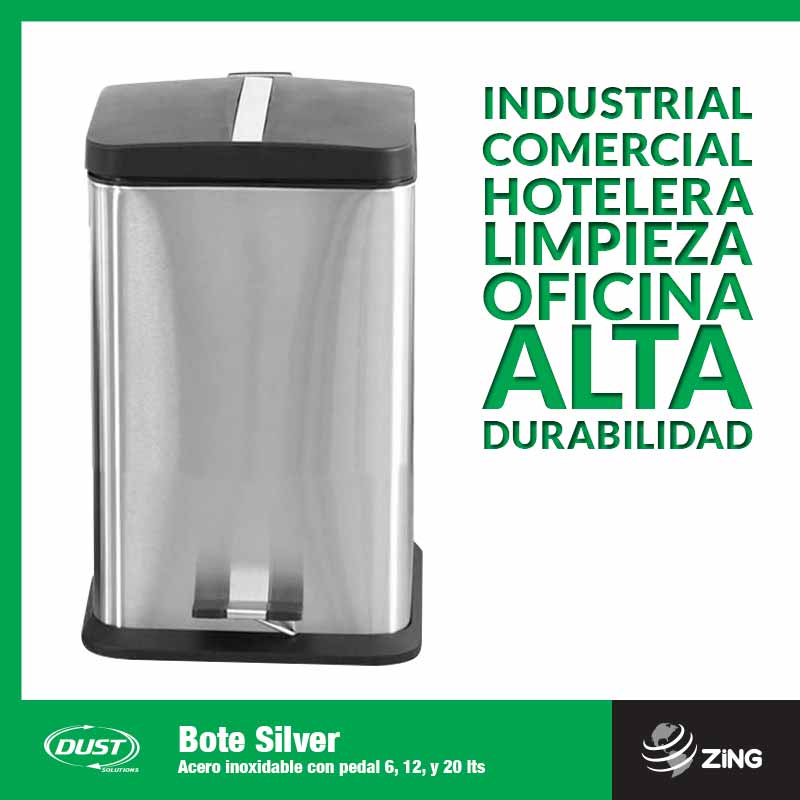 Bote Silver Acero inoxidable con pedal 6, 12, y 20 lts Dust
