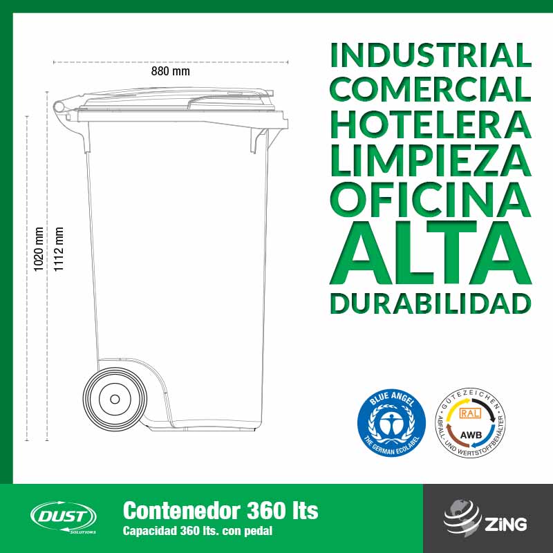 Contenedor Dust 360 Lts con pedal zing mexico
